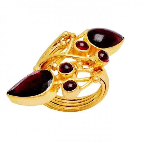 Pear Round Shape Garnet Gemstone 925 Sterling Silver Gold Plated Ring Jewelry