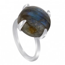 Prong Setting Round Labradorite Gemstone 925 Sterling Silver Handmade Ring Jewelry