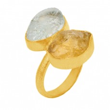 Citrine Crystal Quartz Raw Material Rough Gemstone 925 Sterling Silver Gold Plated Ring Jewelry