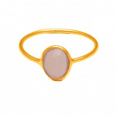 Oval Shape Rose Chalcedony Gemstone 925 Sterling Silver Gold Plated Ring