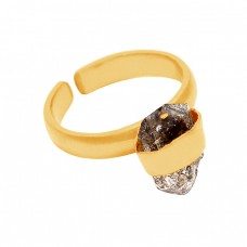 Herkimer Diamond Rough Gemstone 925 Sterling Silver Gold Plated Ring Jewelry