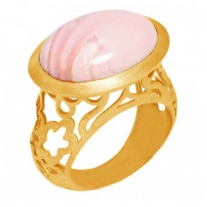 Oval Cabochon Rhodochrosie Gemstone 925 Sterling Silver Gold Plated Ring