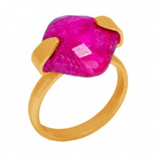 Square Shape Ruby Gemstone 925 Sterling Silver Gold Plated Handmade Ring