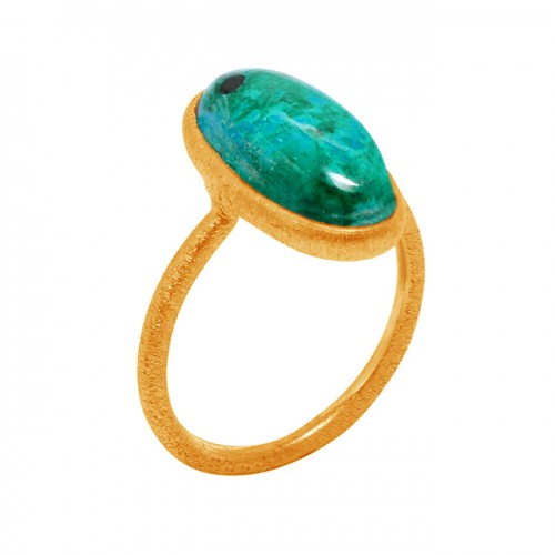 Chrysocolla Cabochon oval Gemstone Handcrafted 925 Sterling Silver Gold Plated Jewellery Ring