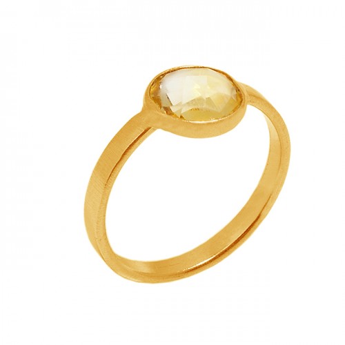 Round Shape Citrine Gemstone 925 Sterling Silver Gold Plated Ring Jewerly