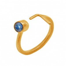 Round Shape Lapis Lazuli Gemstone 925 Sterling Silver Gold Plated Ring Jewelry