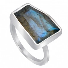 Fancy Shape Labradorite Gemstone 925 Sterling Silver Handcrafted Ring Jewelry