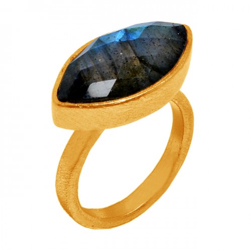 Marquise Shape Labradorite Gemstone 925 Sterling Silver Gold Plated Ring