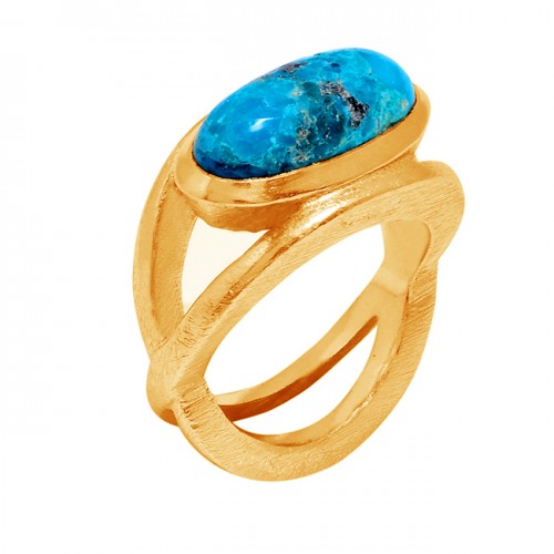 Cabochon Oval Shape Turquoise Gemstone 925 Sterling Silver Gold Plated Ring