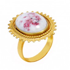 Oval Cabochon Cinnabar Gemstone 925 Sterling Silver Gold Plated Ring Jewelry