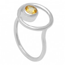 Faceted Round Shape Citrine Gemstone 925 Sterling Silver Handcrafted Ring Jewelry