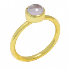 Round Shape Rose Quartz Gemstone 925 Sterling Silver Gold Plated Ring Jewelry