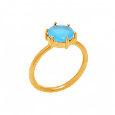 Prong Setting Round Shape Gemstone 925 Sterling Silver Gold Plated Ring Jewelry