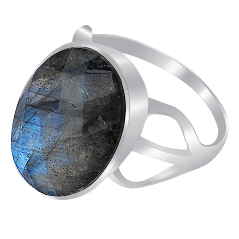 Oval Shape Labradorite Gemstone 925 Sterling Silver Handcrafted Ring Jewelry