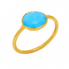 925 Sterling Silver Aqua Chalcedony Gemstone Gold Plated Designer Ring Jewelry