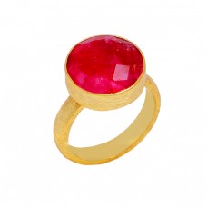 Round Shape Ruby Gemstone 925 Sterling Silver Gold Plated Designer Ring Jewelry