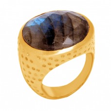 925 Sterling Silver Oval Shape Labradorite Gemstone Gold Plated Ring Jewelry