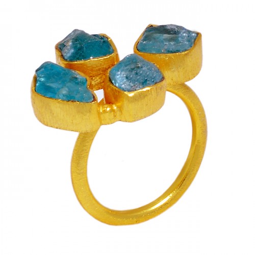 925 Sterling Silver Apatite Rough Gemstone Gold Plated Handmade Ring Jewelry