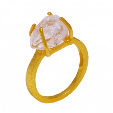 925 Sterling Silver Crystal Quartz Rough Gemstone Gold Plated Ring Jewelry