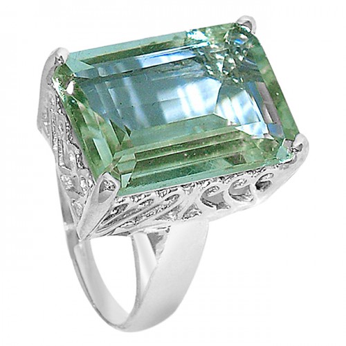 Octagon Shape Green Amethyst Gemstone 925 Sterling Silver Jewelry Rings
