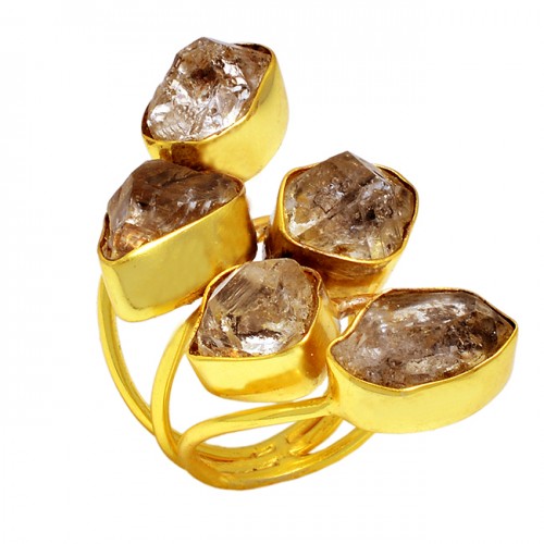 925 Sterling Silver Herkimer Diamond Gemstone Gold Plated Designer Ring Jewelry