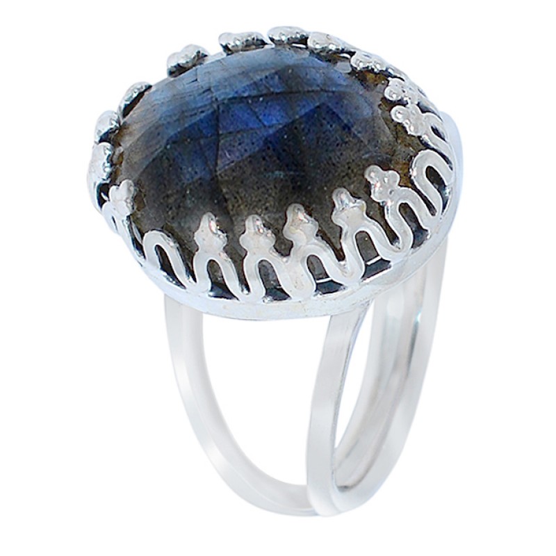 Blue Shine Labradorite Gemstone Briolette Cut 925 Sterling Silver Handcrafted Jewelry Rings
