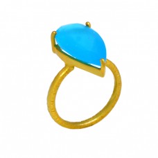 Gold Plated 925 Sterling Silver Turquoise Pear Cut Gemstone Handmade Ring Jewelry