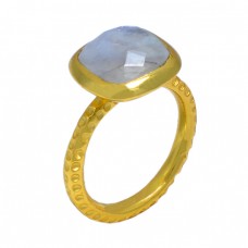 Square Shape Labradorite Gemstone 925 Sterling Silver Gold Plated Ring Jewelry