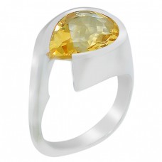 Natural Yellow Citrine Pear Cut Gemstone 925 Sterling Silver Ring Jewellery 