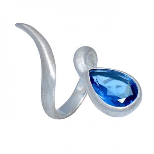 Pear Shape Blue Topaz Gemstone 925 Sterling Silver Band Designer Ring Jewelry