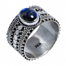 Oval Cabochon Labradorite Gemstone Handmade 925 Sterling Silver Black Oxidized Ring Jewelry