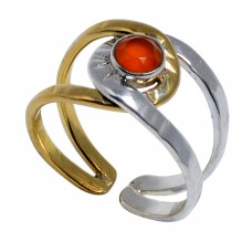 Round Shape Carnelian Gemstone 925 Sterling Silver Gold Plated Designer Ring