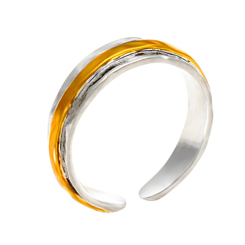Plain Adjustable 925 Sterling Silver Gold Plated Handcrafted Ring Jewellery