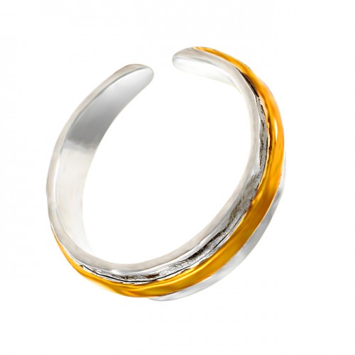 Plain Adjustable 925 Sterling Silver Gold Plated Handcrafted Ring Jewellery