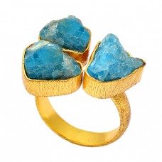 925 Sterling Silver Apatite Rough Gemstone Gold Plated Handmade Ring Jewelry