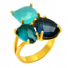 925 sterling silver gold plated Aqua Chalcedony Labradorite Apatite quartz gemstone ring