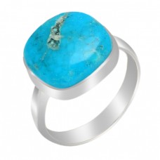 Cushion Cabochon Turquoise Gemstone 925 Sterling Silver Handmade Ring Jewelry