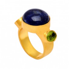Peridot Blue Sapphire Gemstone 925 Sterling Silver Gold Plated Designer Ring