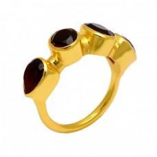 Pear Round Oval Shape Garnet Gemstone 925 Sterling Silver Gold Plated Ring