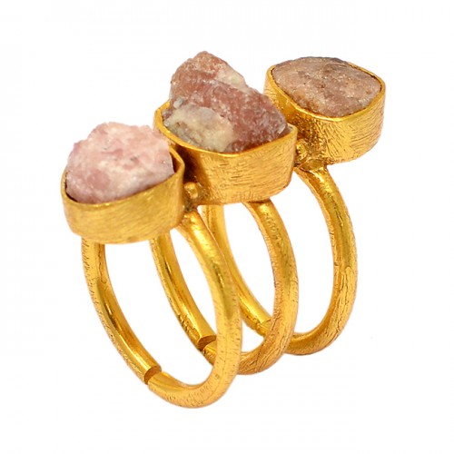 Rhodochrosite Rough Gemstone 925 Sterling Silver Gold Plated Designer Ring