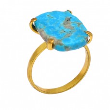 Rectangle Shape Turquoise Gemstone 925 Sterling Silver Gold Plated Designer Ring