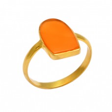 Fancy Shape Carnelian Gemstone 925 Sterling Silver Gold Plated Handmade Ring