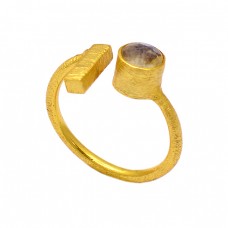 Round Shape Citrine Gemstone 925 Sterling Silver Gold Plated Designer Ring 