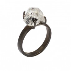 925 Sterling Silver Crystal Quartz Rough Gemstone Black Rhodium Ring Jewelry