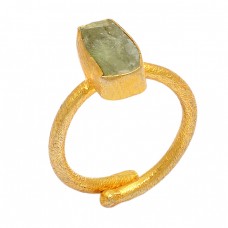 925 Sterling Silver Aquamarine Rough Gemstone Gold Plated Handmade Ring