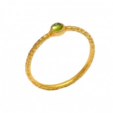 Faceted Round Shape Peridot Gemstone 925 Sterling Silver Gold Plated Ring