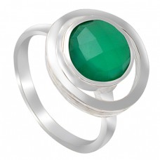 Briolette Round Green Onyx Gemstone Handcrafted 925 Sterling Silver Ring Jewelry