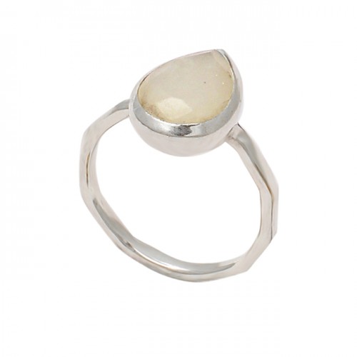 Pear Shape Rainbow Moonstone 925 Sterling Silver Handmade Designer Ring