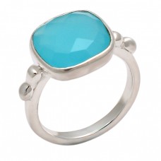 Square Shape Aqua Chalcedony Gemstone 925 Sterling Silver Designer Ring