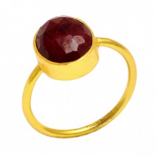 Round Shape Ruby Gemstone 925 Sterling Silver Gold Plated Ring Jewelry